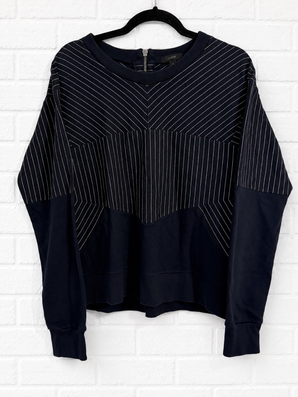 J. Crew Navy Crewneck Sweatshirt Pin Stripe Cotton Size Medium